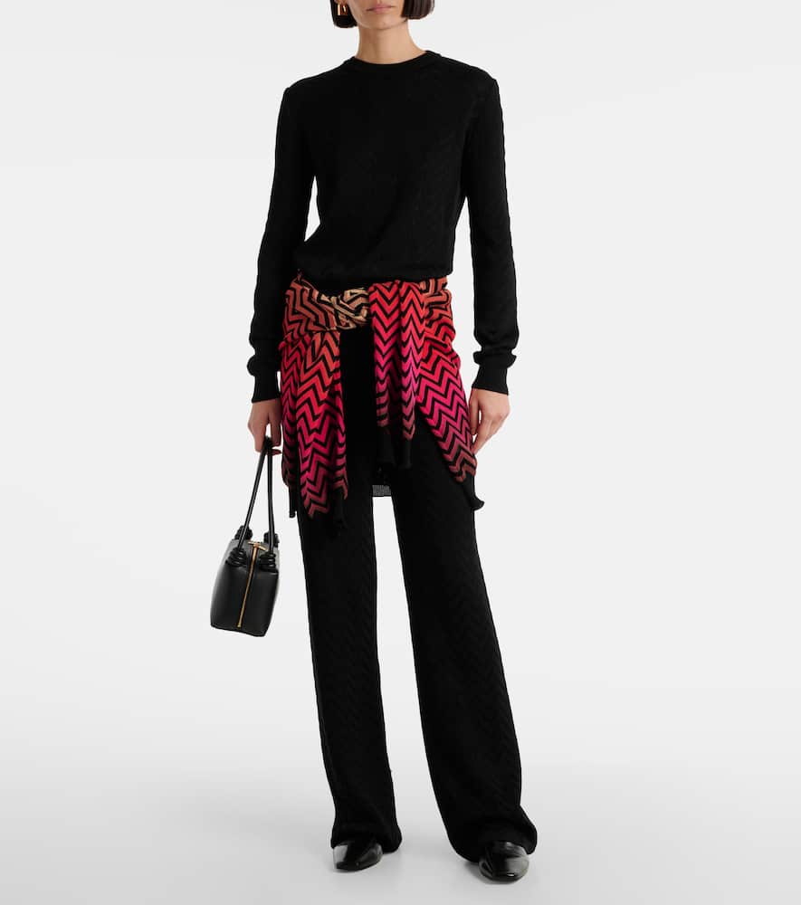 High-rise cotton-blend wide-leg pants