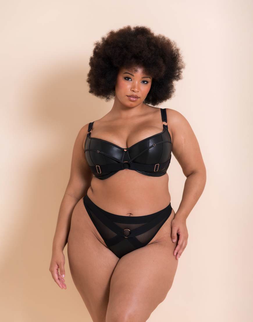 Scantilly harnessed padded half cup bra in black