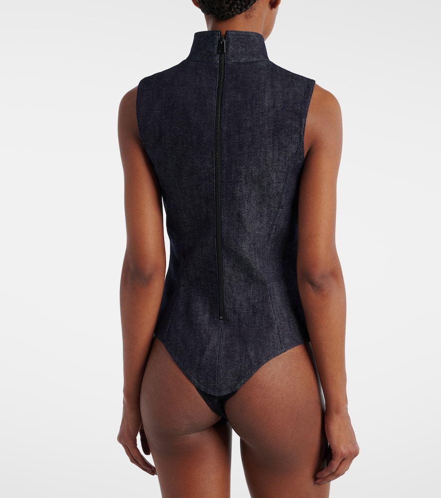 Cutout denim bodysuit