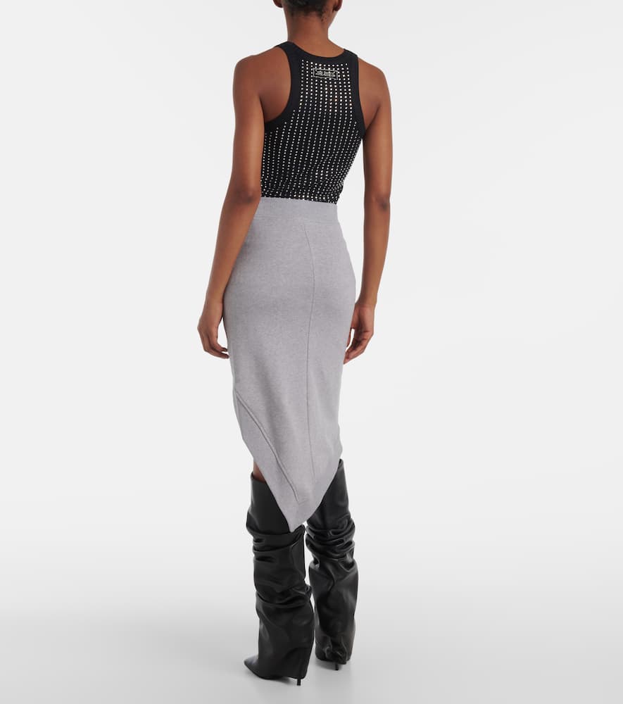Logo asymmetric cotton jersey midi skirt