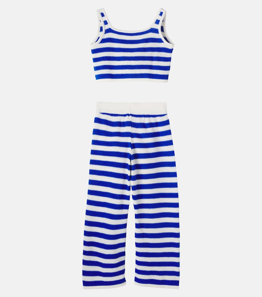 Crochet striped cotton-blend top and pants set
