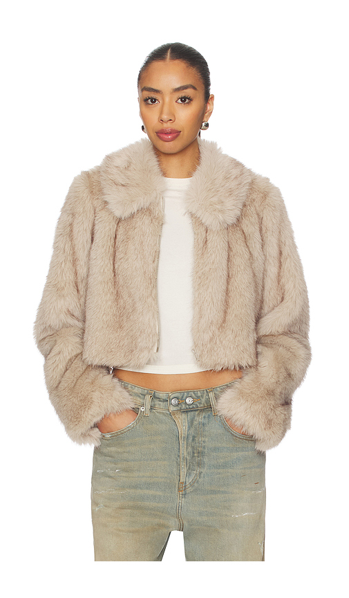 Lovers and Friends Silas Faux Fur Coat in Tan. L. Also in