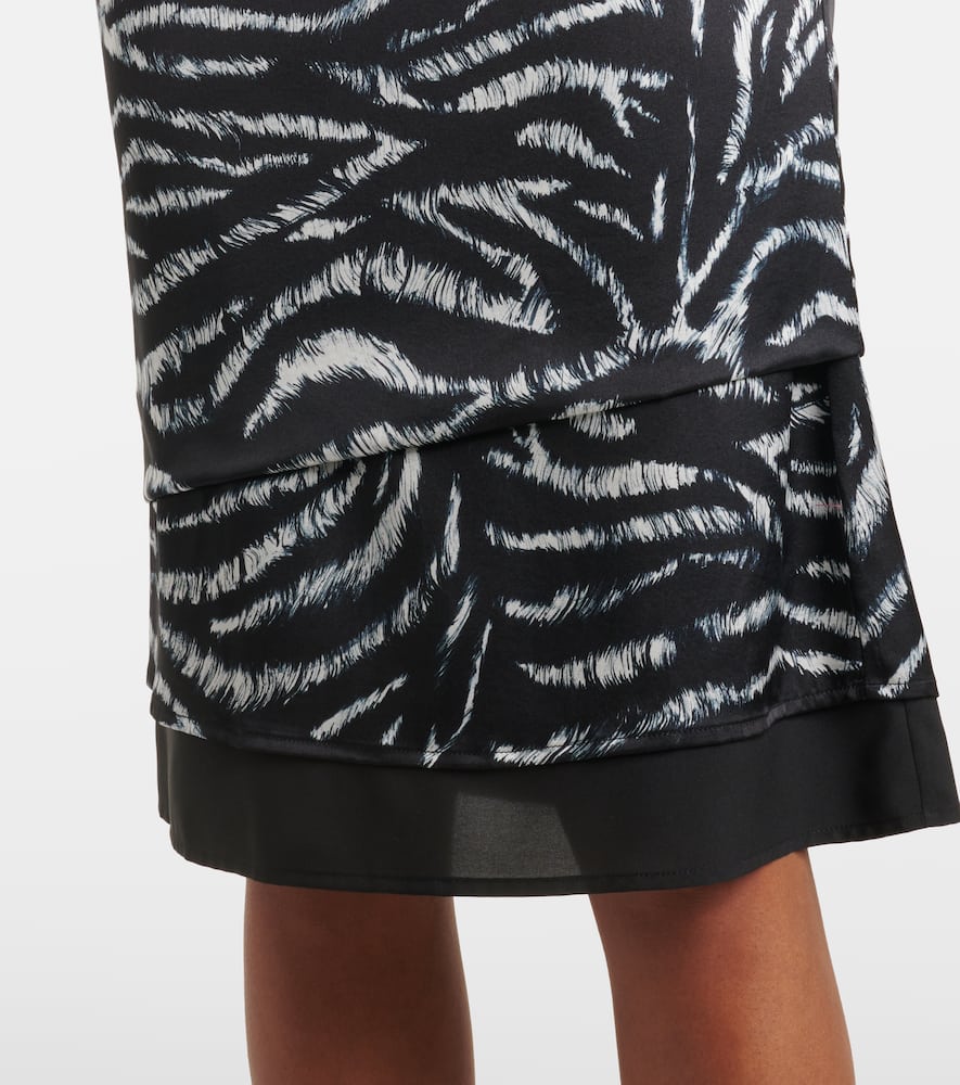Zebra-print satin midi skirt