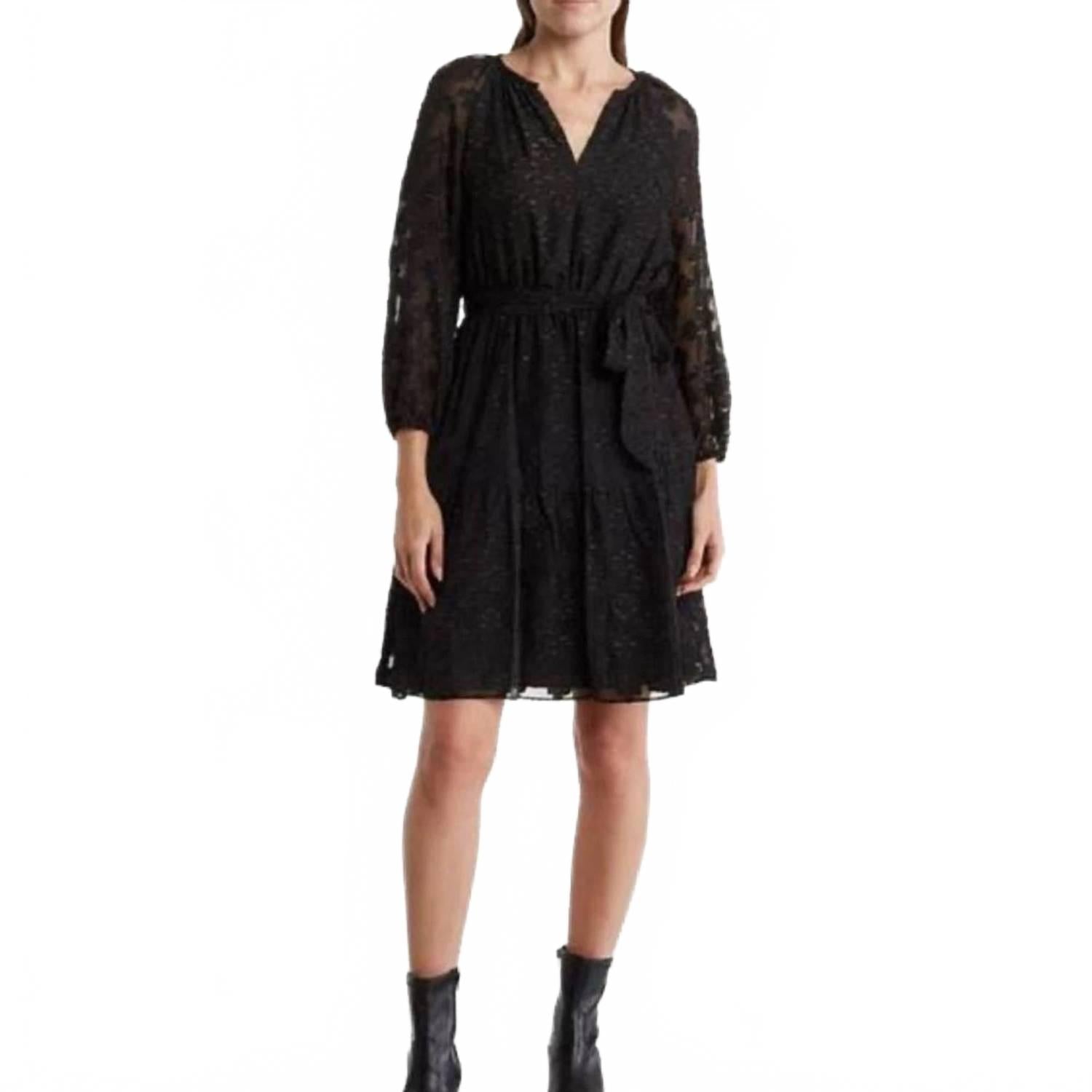 Eric Gold Metallic Clover Dress In Black