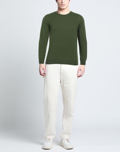 Man Sweater Military green Size 36 Wool