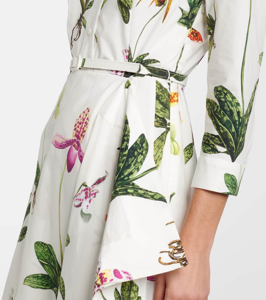 Floral pleated cotton-blend poplin midi dress