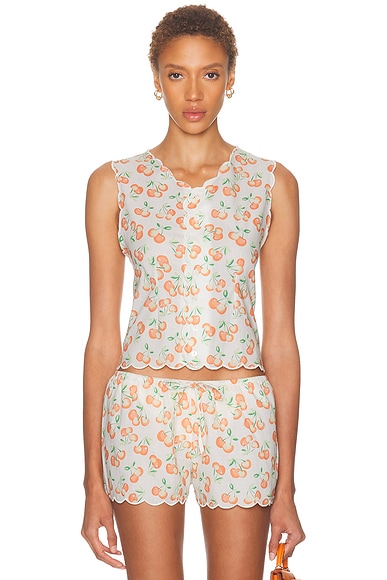 Montce X Elsa Hosk Scalloped Vest Top in Cherry Sherbet - Cream. L also in S, XS