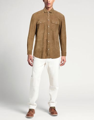 Man Shirt Beige Size 46 Leather