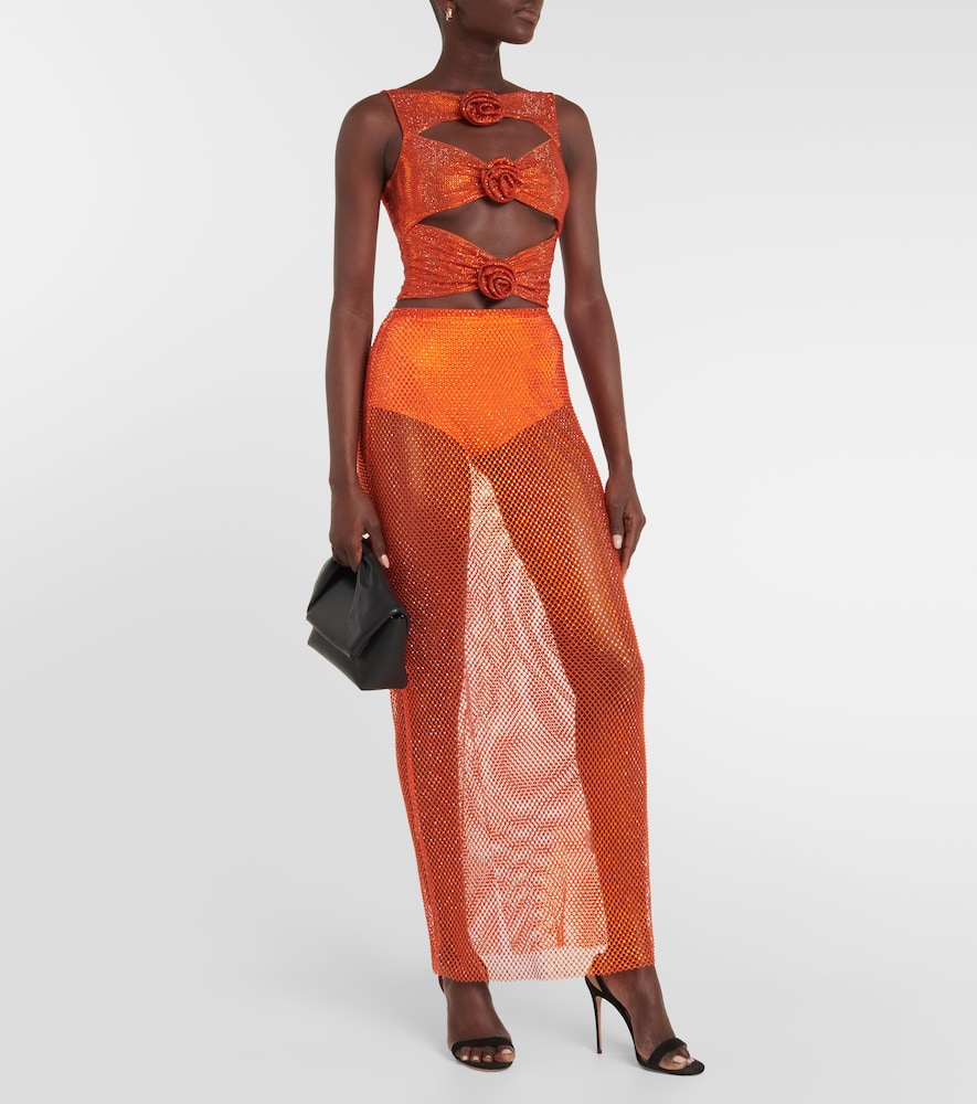 Crystal-embellished mesh maxi skirt