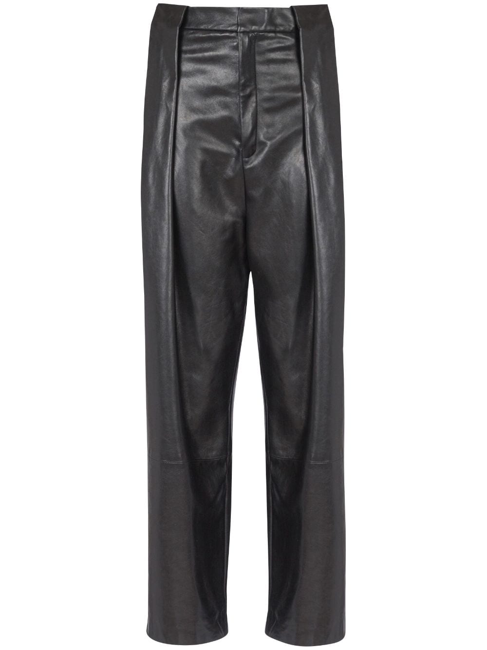 Pleated leather trousers - Black