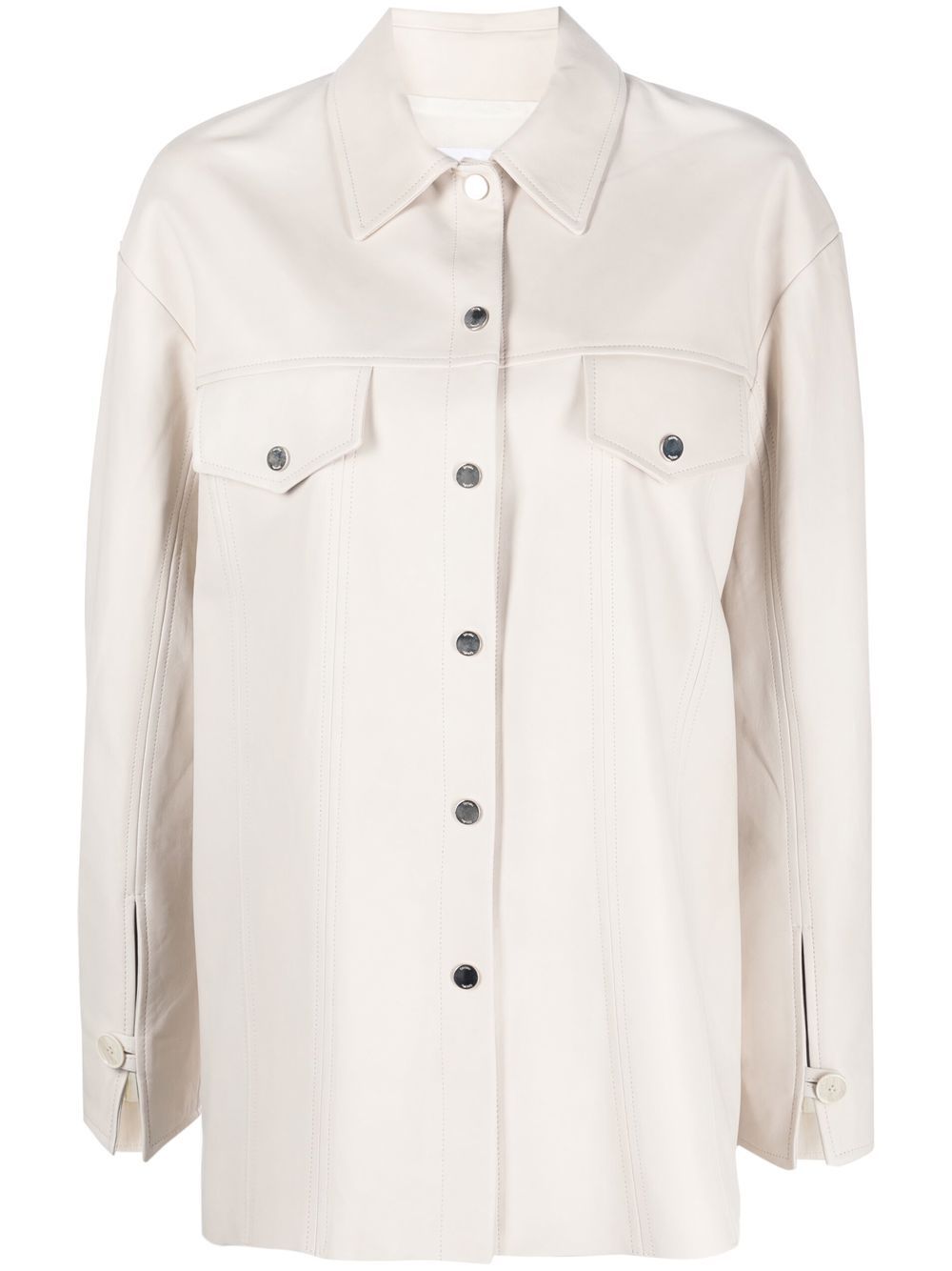 Logo-buttons leather shirt jacket - Neutrals