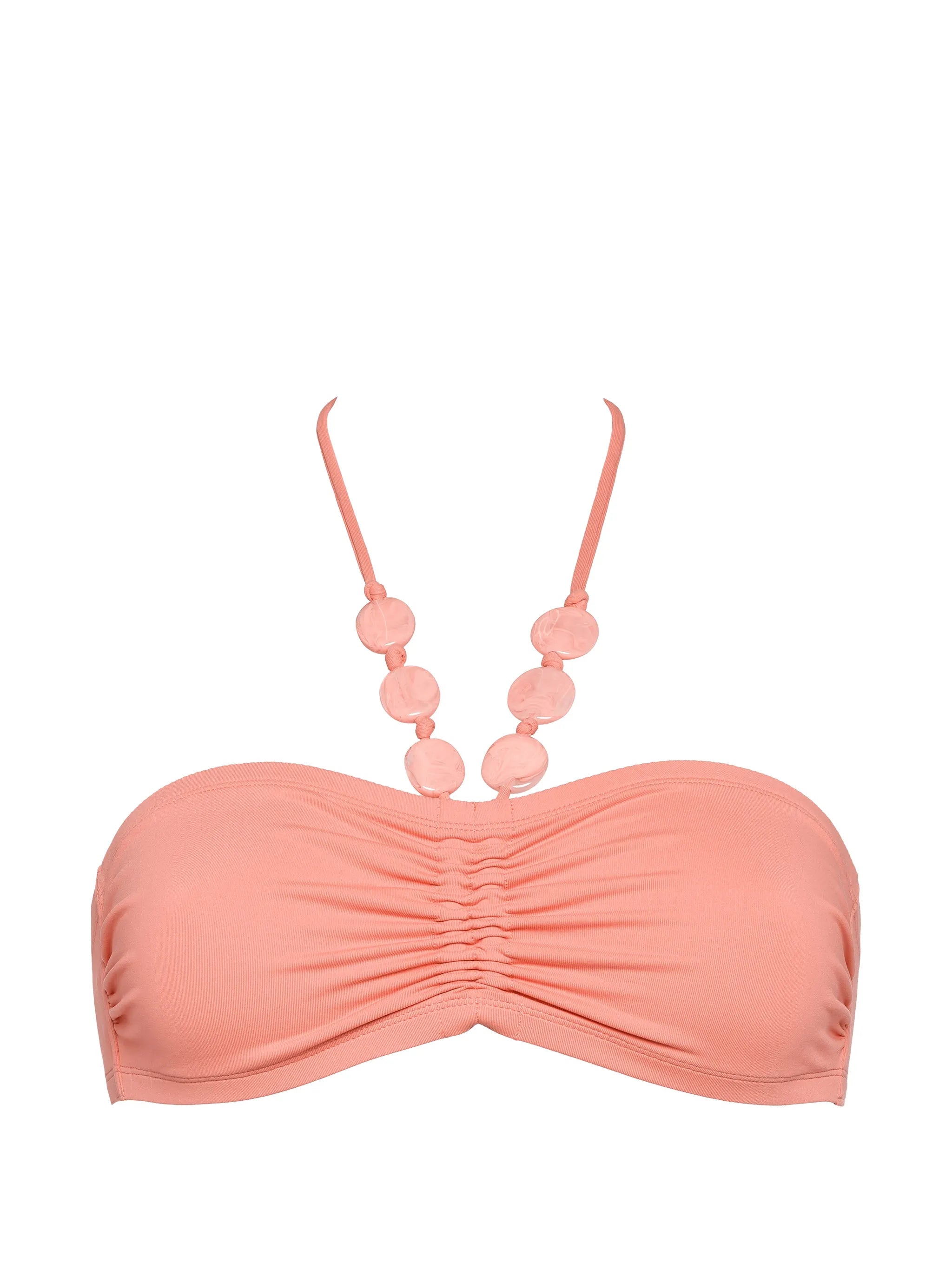Beaded Halter Bikini Top — Coral