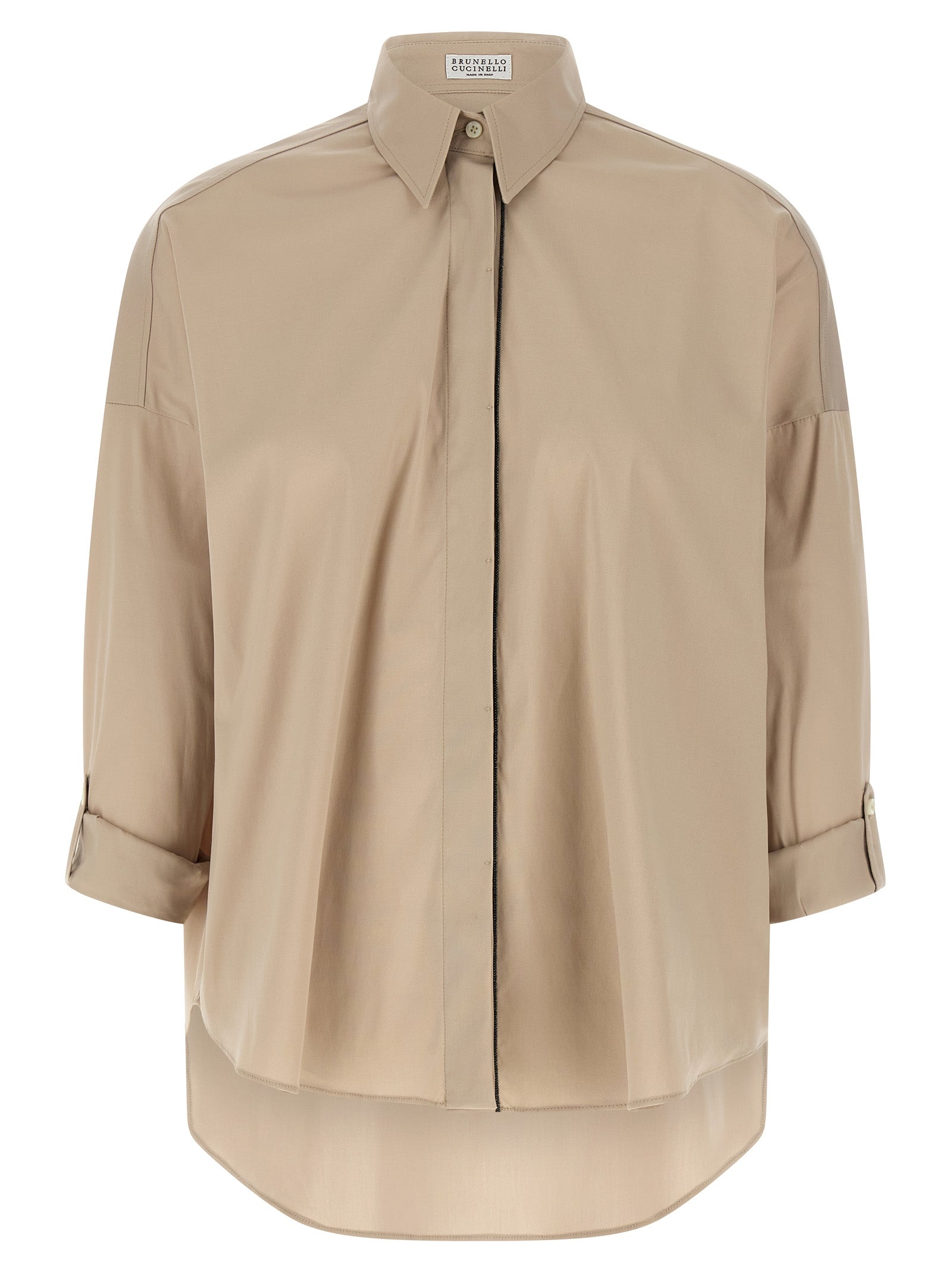 Stretch Cotton Poplin Shirt — Beige
