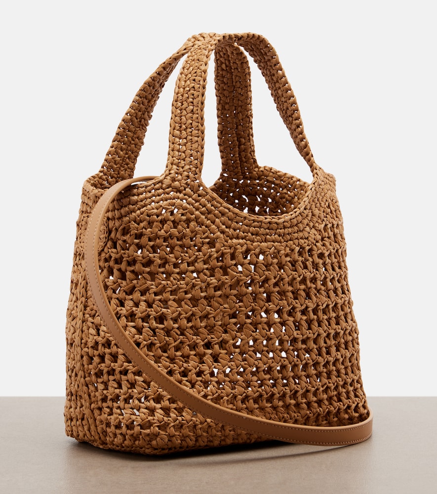 Logo leather-trimmed raffia tote bag