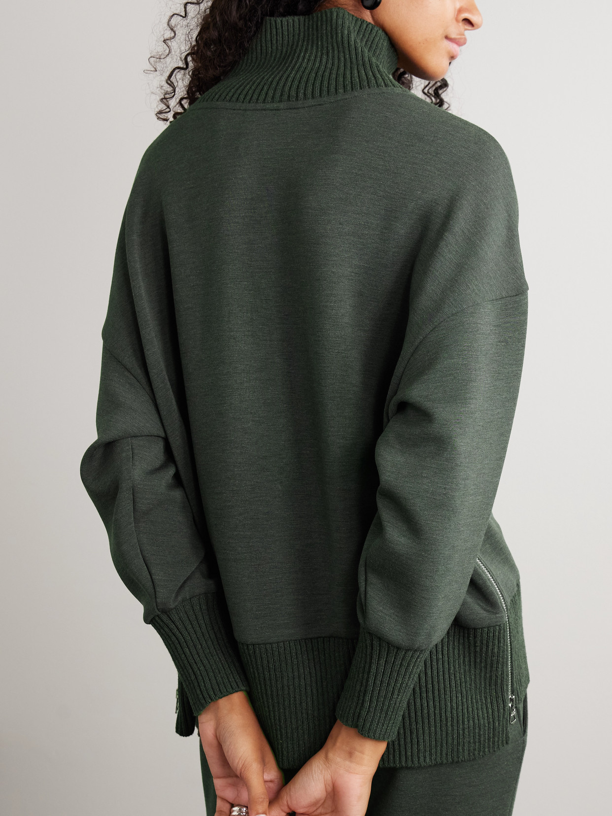 Barker Oversized Zip-detailed Stretch-jersey Turtleneck Sweatshirt - Green