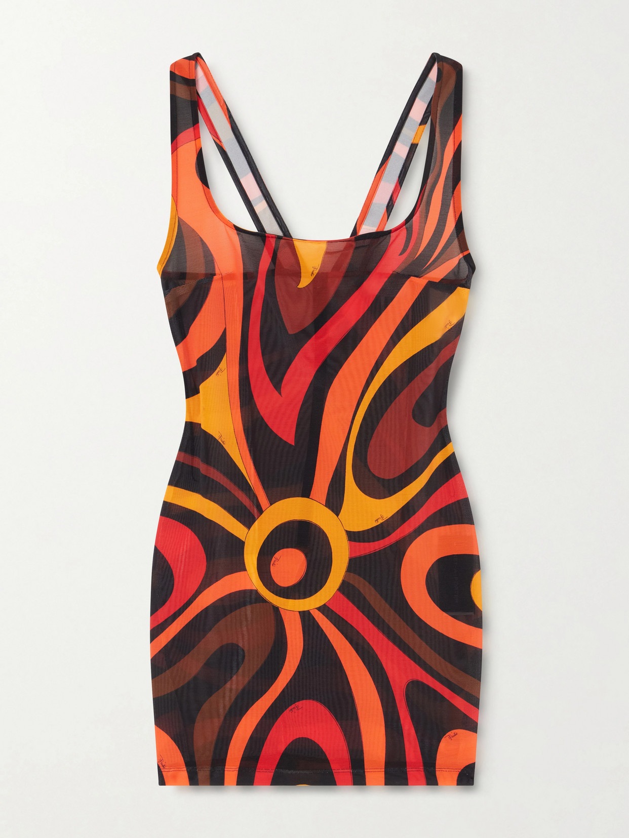 Printed Mesh Mini Dress - Orange