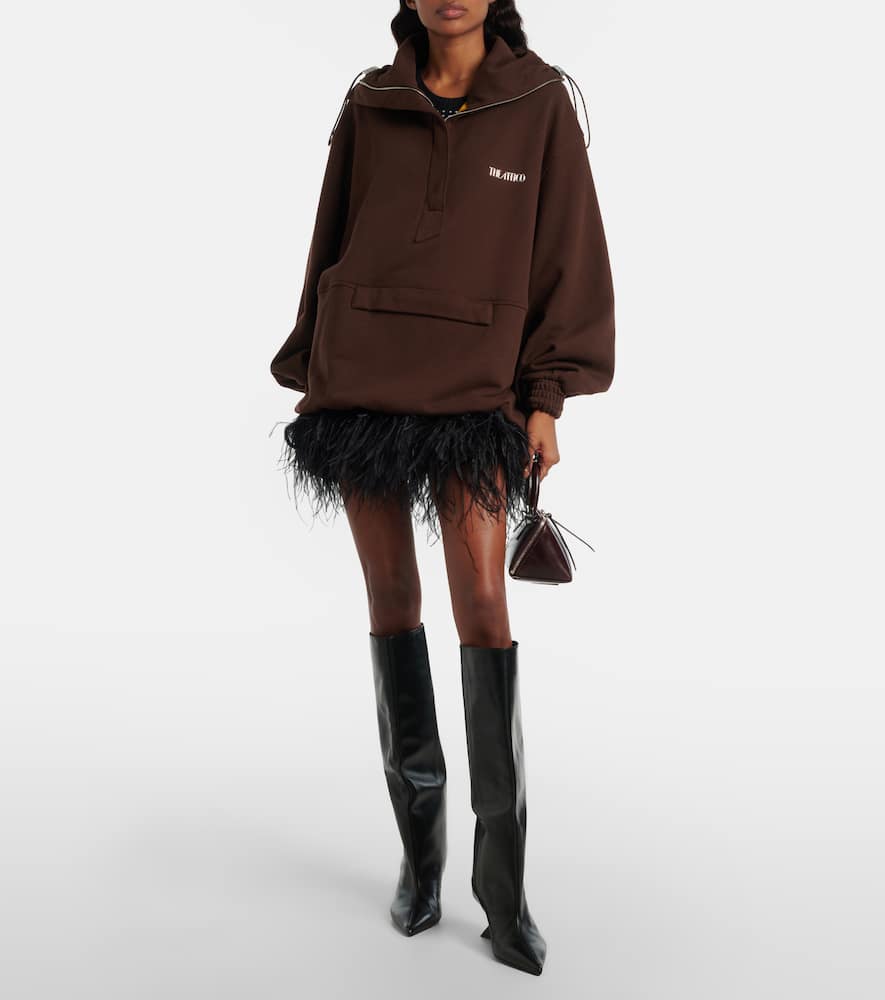 Sheer feather-trimmed miniskirt