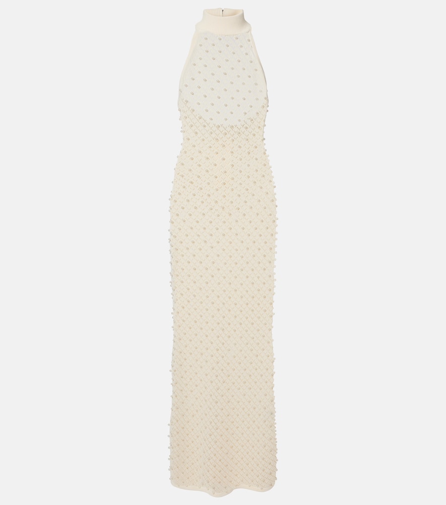Crochet embellished turtleneck gown