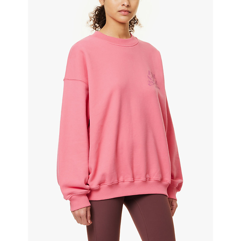 Womens Pink Oversized Brand Print Organic-cotton Sweatshirt 