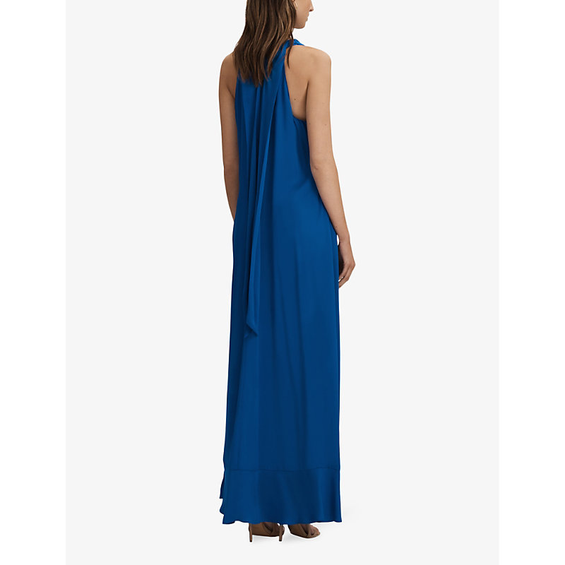 Womens Cobalt Blue Dina Cowl-neck Satin Maxi Dress