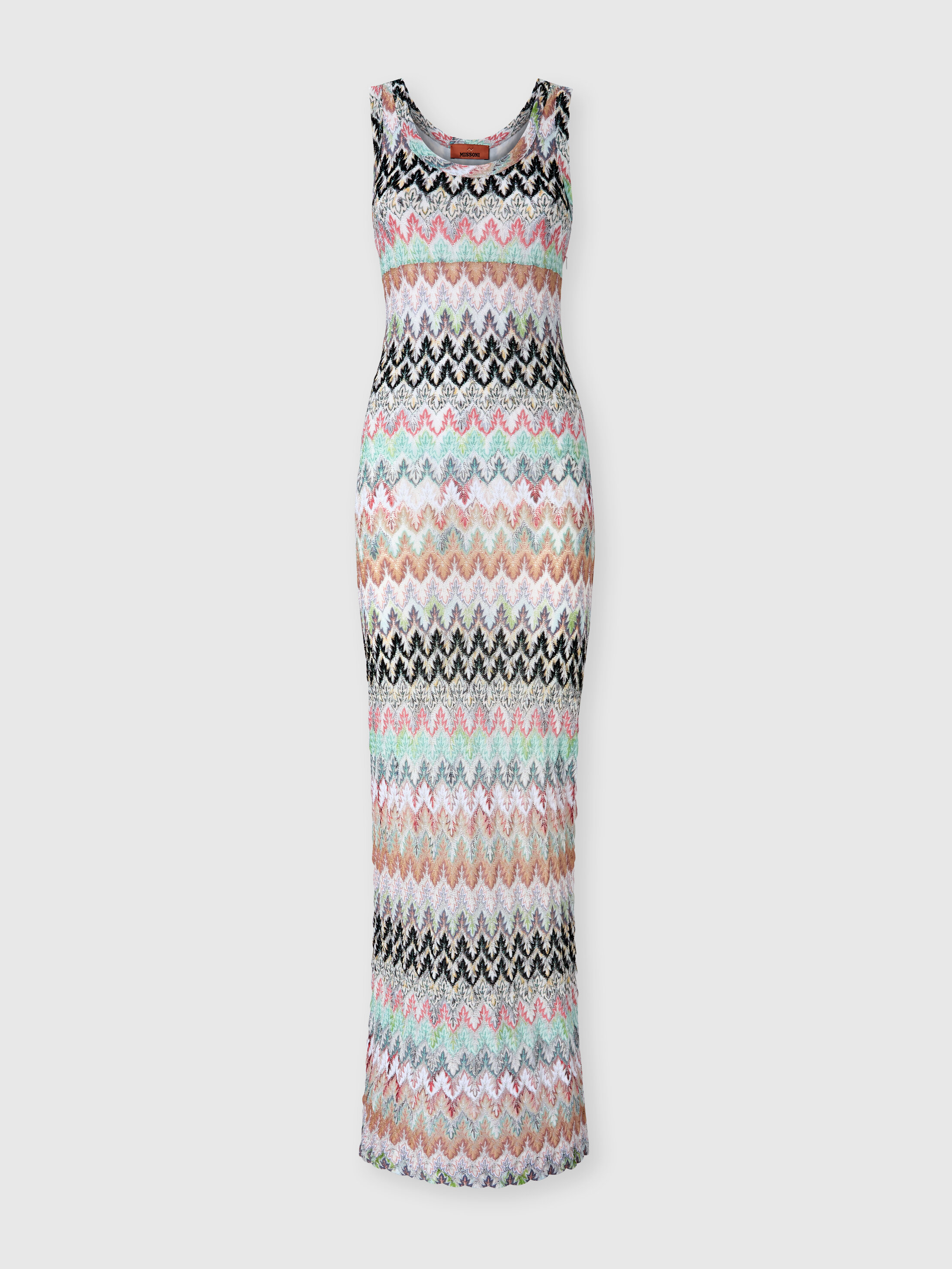Missoni - Viscose and Cotton Lamé Gown with Lace Motif, Women, Green& Brown