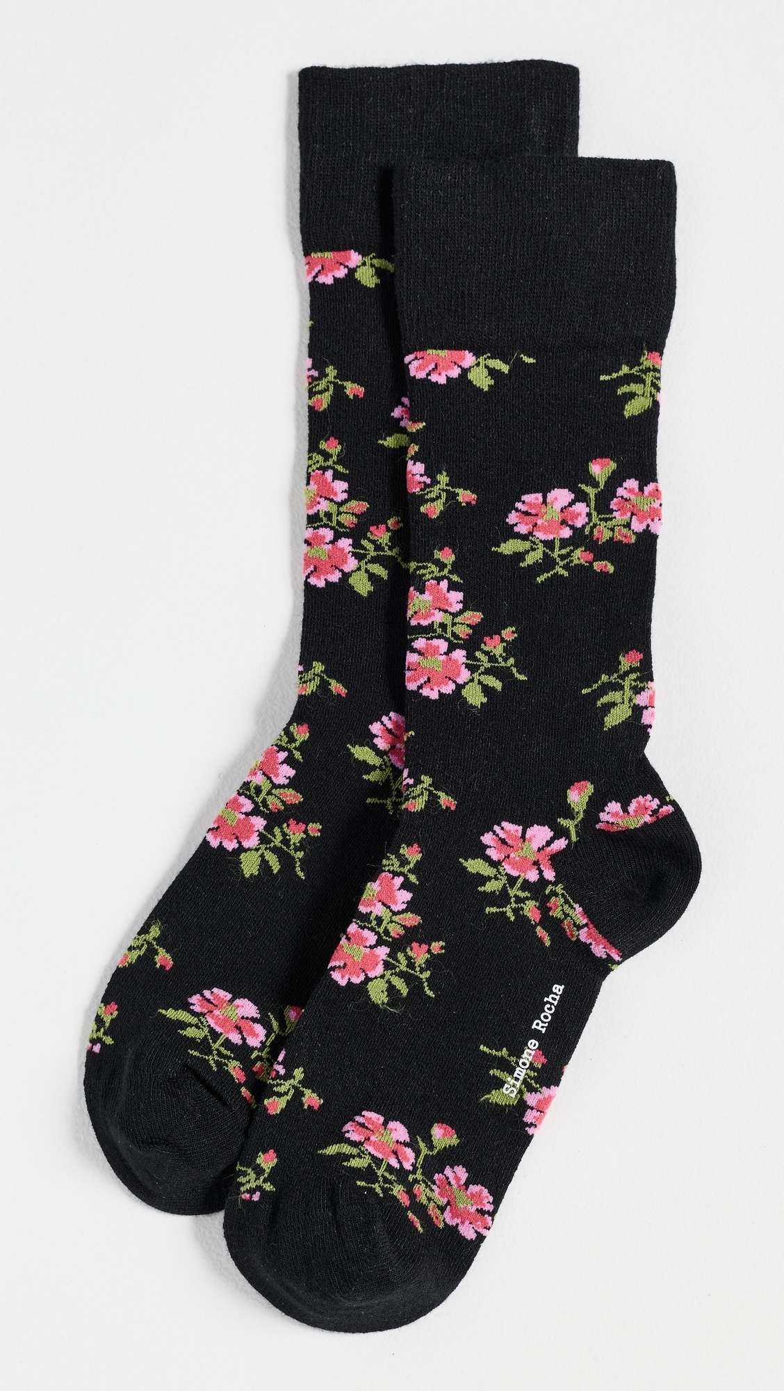 Tiny Flower Jacquard Ankle Socks Black Floral One Size