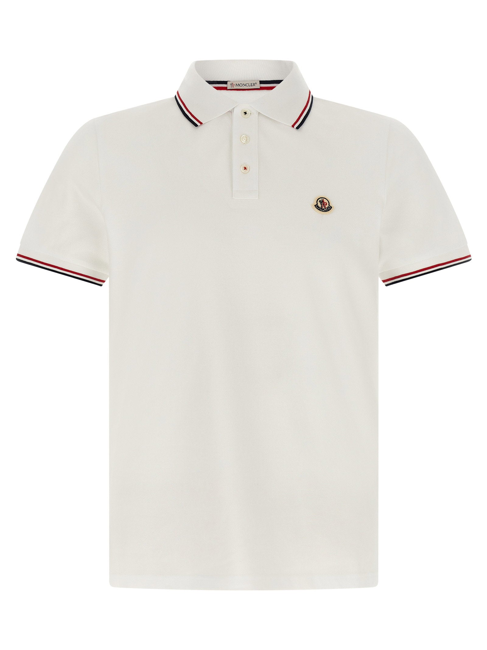 Tricolor-Trim Piqué Polo Shirt — white
