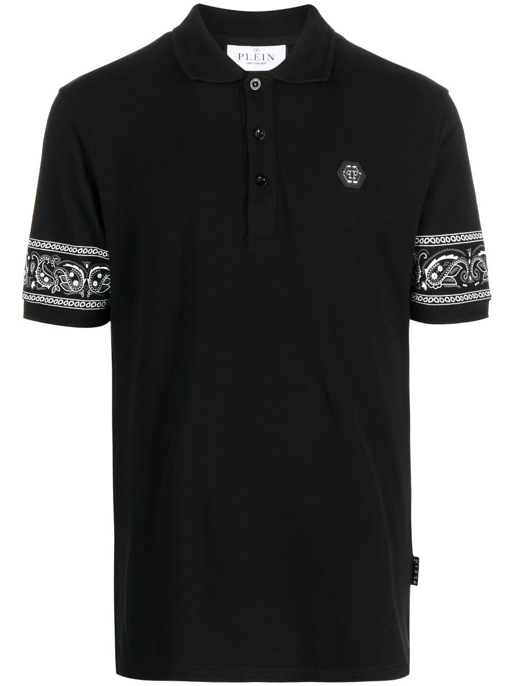 Bandana-print short-sleeved polo shirt - Black