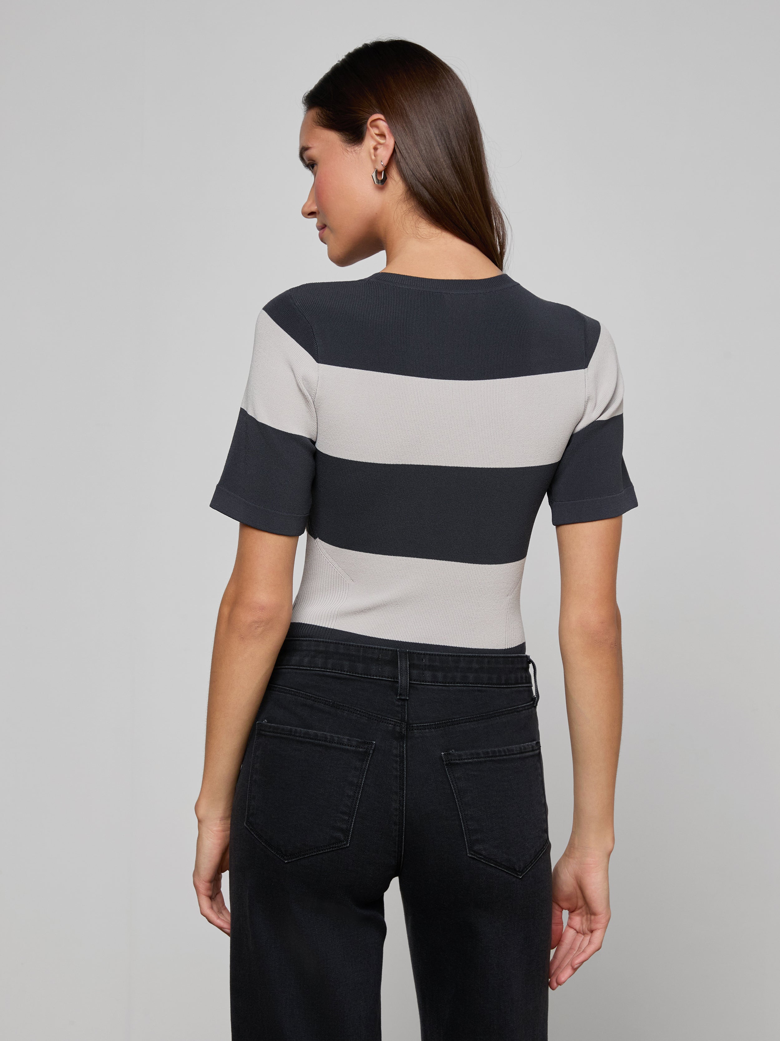 Rosemond Bodysuit In Dark Slate/light Grey Stripe