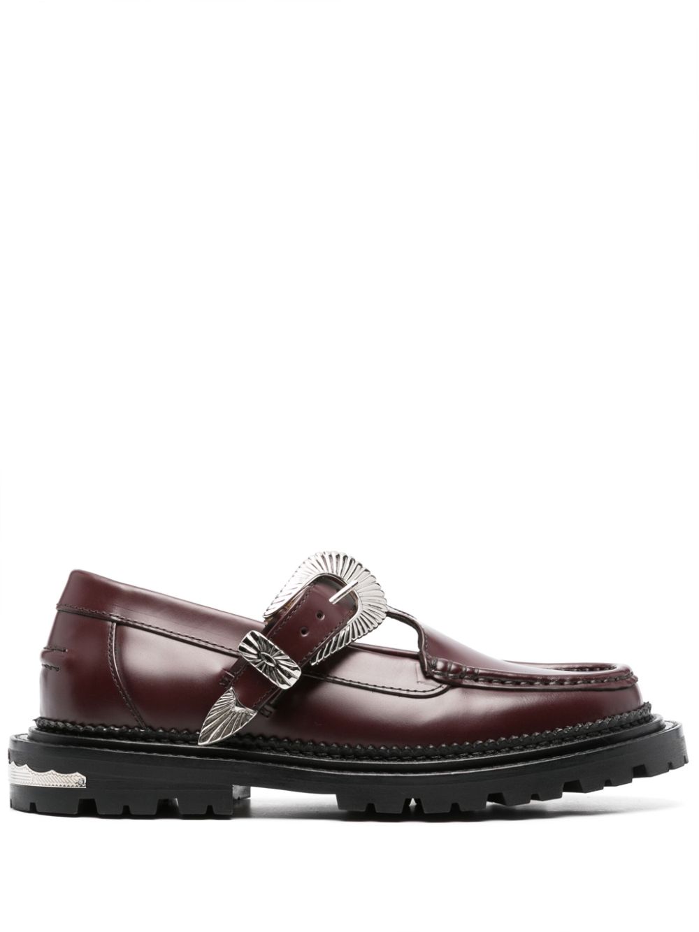Buckle-fastening leather loafers - Black