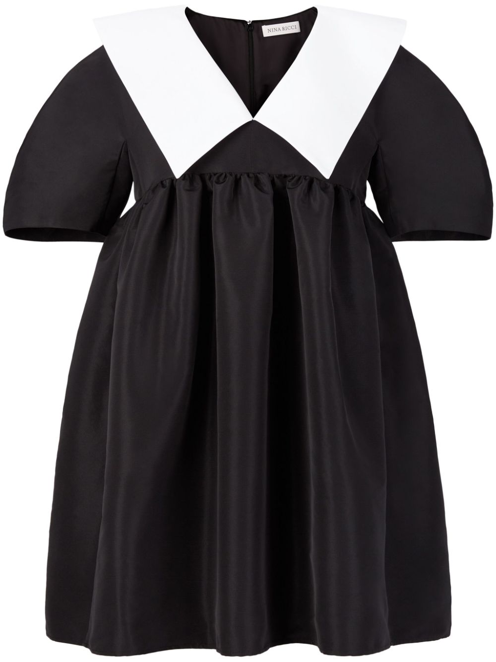 Contrasting-collar taffeta babydoll dress - Black