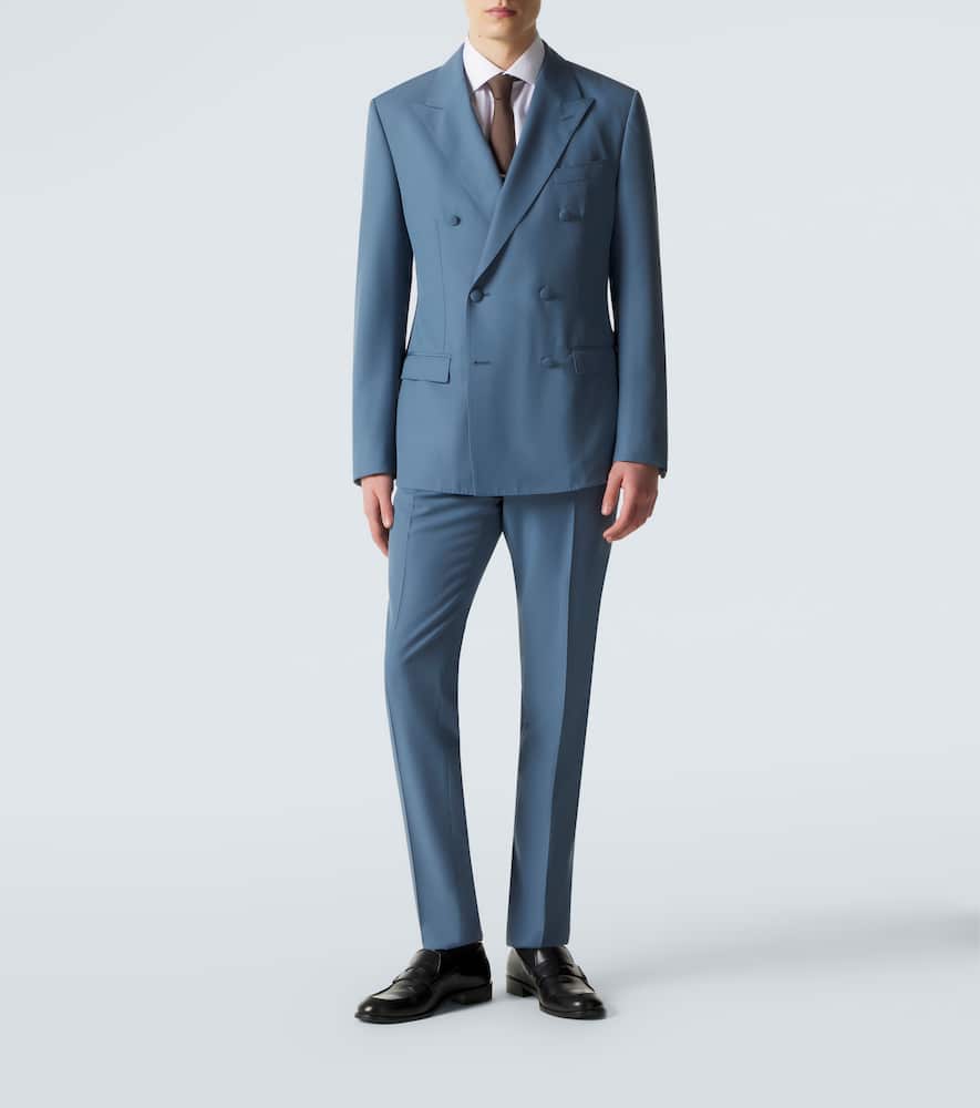 Double-breasted wool poplin suit jacket