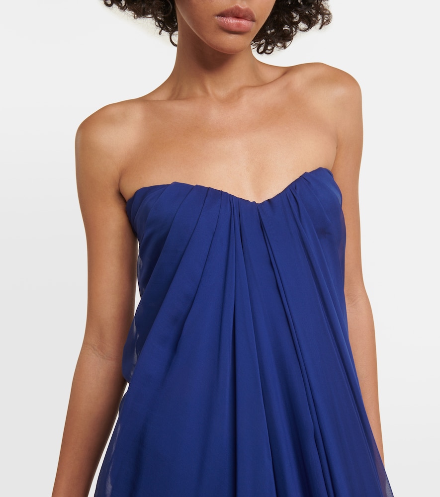 Strapless draped silk chiffon gown