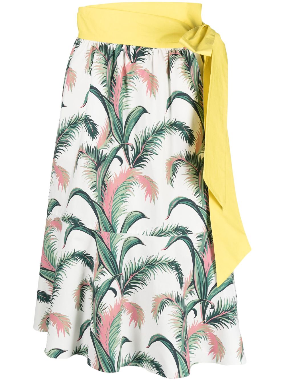 Leaf-print tiered cotton skirt - White