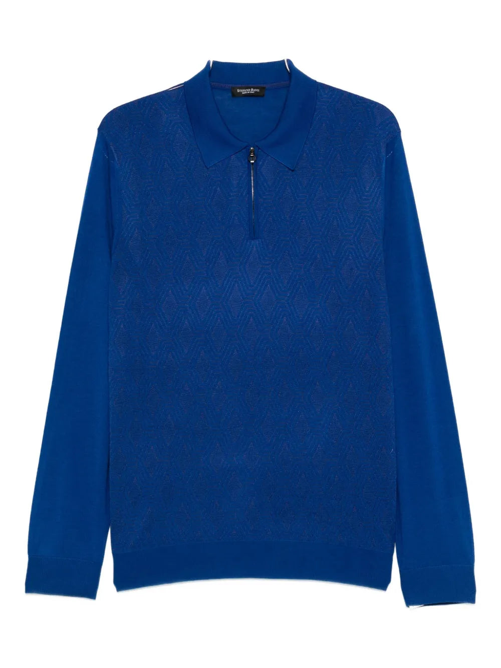 Wool-Silk Blend Zip-Fastening Polo Shirt — Blue
