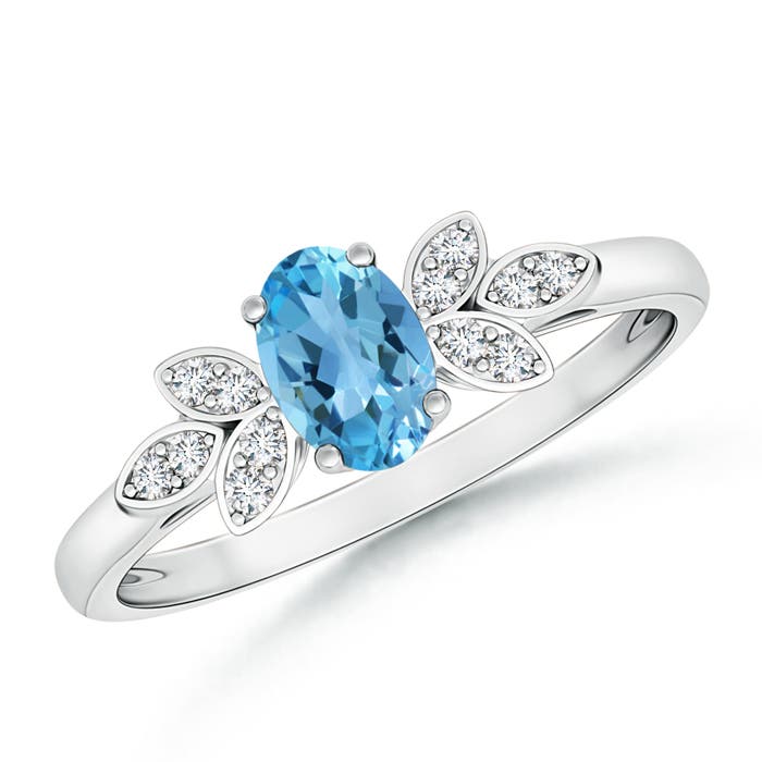 Angara 0.54 Carat Vintage Style Oval Swiss Blue Topaz Ring with Diamond Accents in Platinum