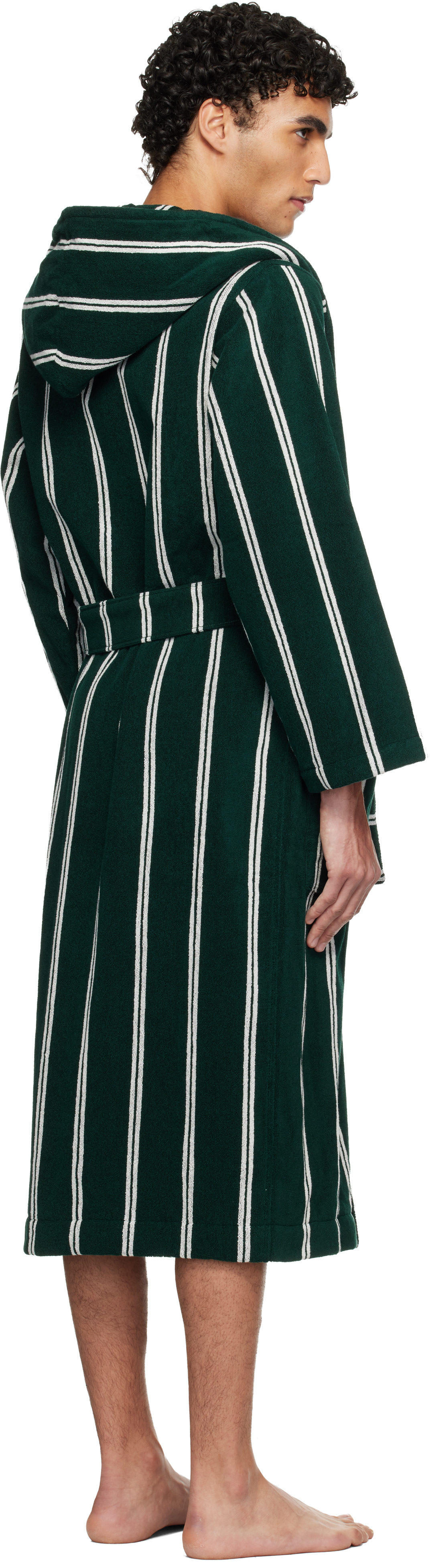 Green & White Terry Hooded Bathrobe