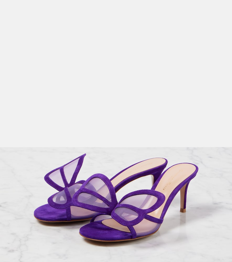 Gianvito Rossi Butterfly 70 mesh and suede mules