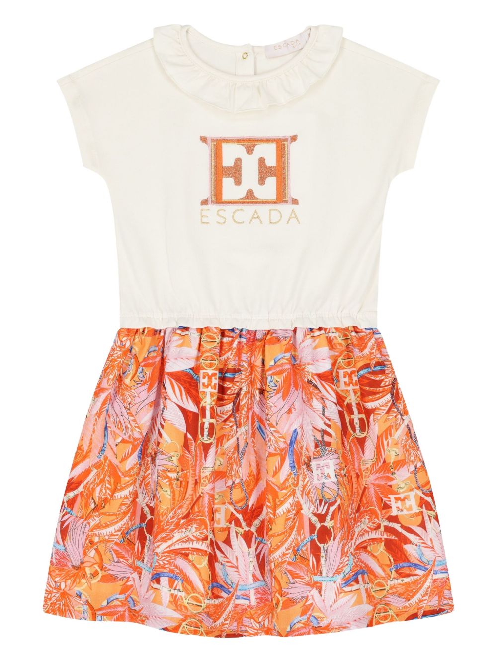 Escada Kids floral-print ruffle-collar dress - White