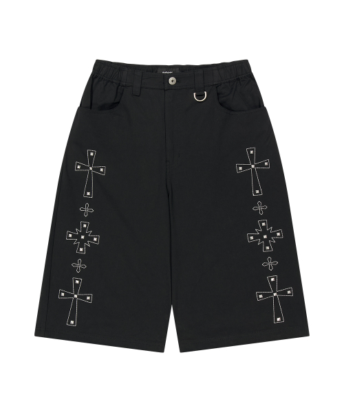 CROSS STUD TWILL SHORTS BLACK
