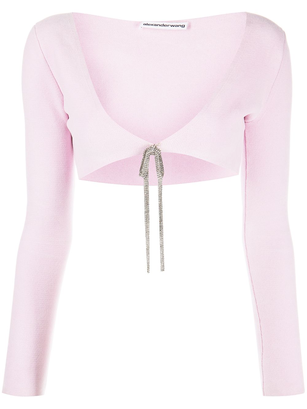 Cropped crystal-tie cardigan - Pink