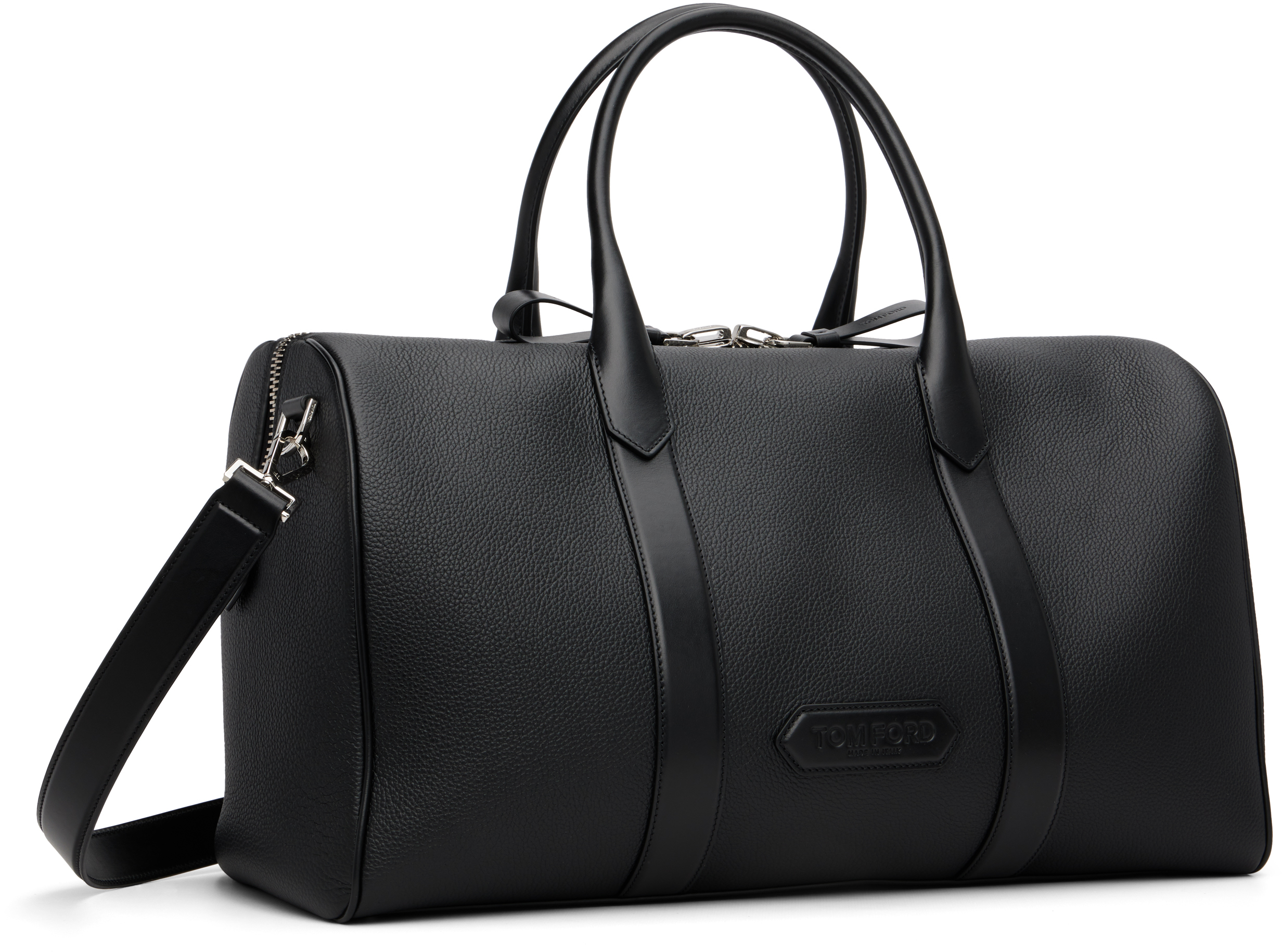 Black Soft Grain Leather Wide Medium Duffle Bag