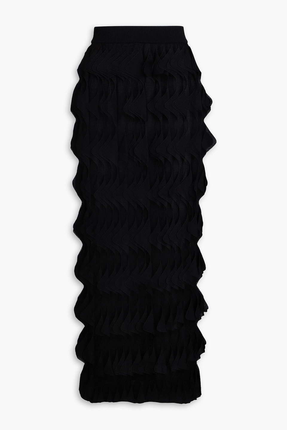 Ruffled crochet-knit midi skirt - Black - IT 38
