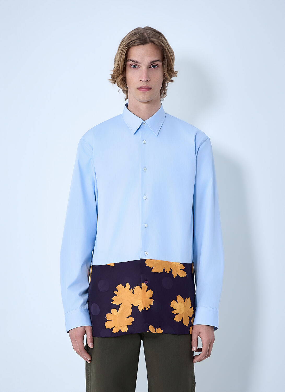 Contrast Cotton Shirt - Man Shirts Blue It