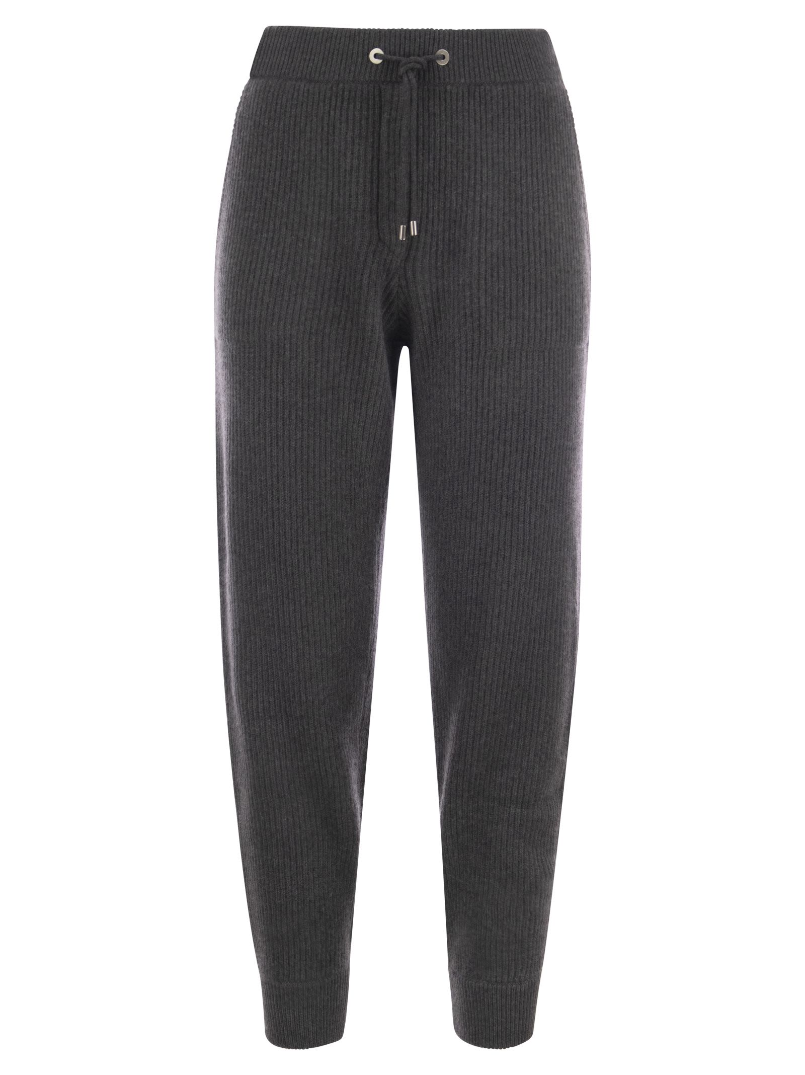 Ribbed-knit cashmere track pants - Grey