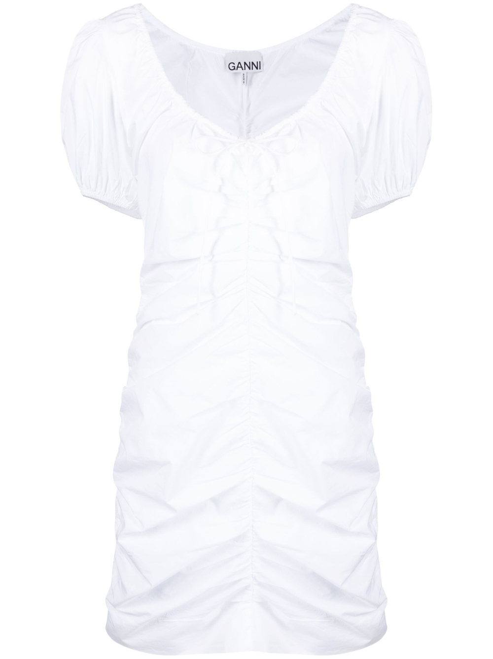 Ruched puff-sleeve minidress - White
