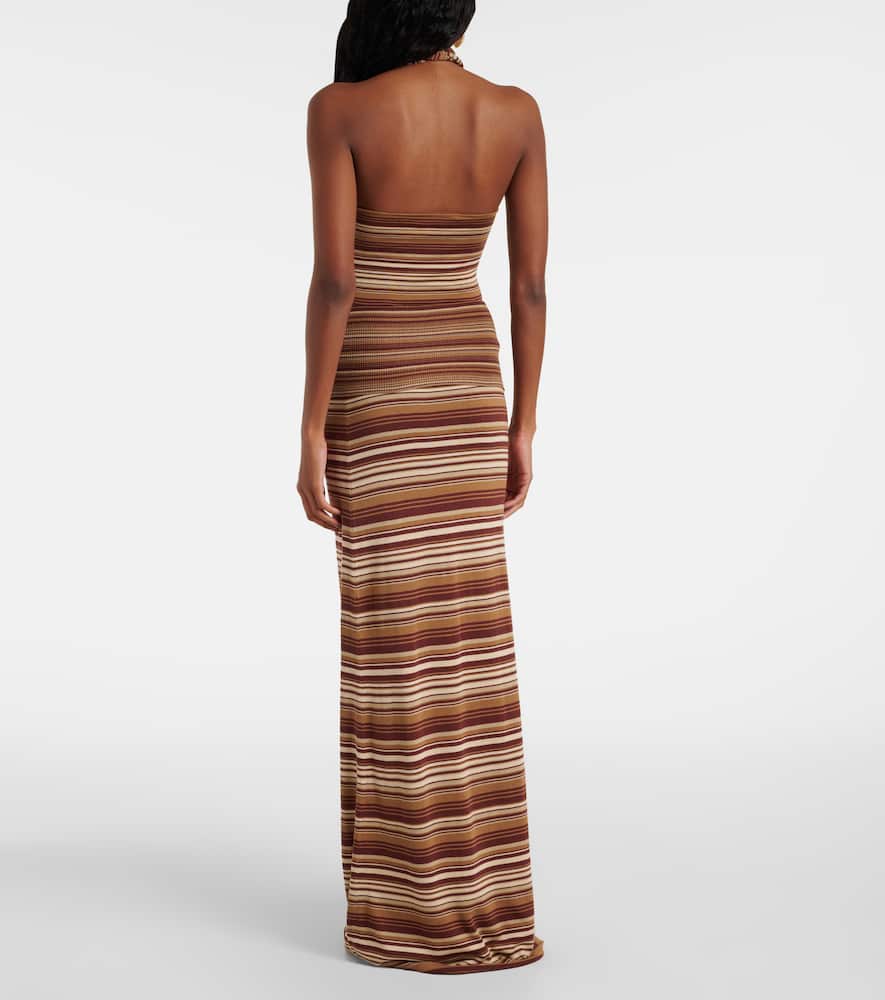 Knitted striped silk-blend maxi skirt