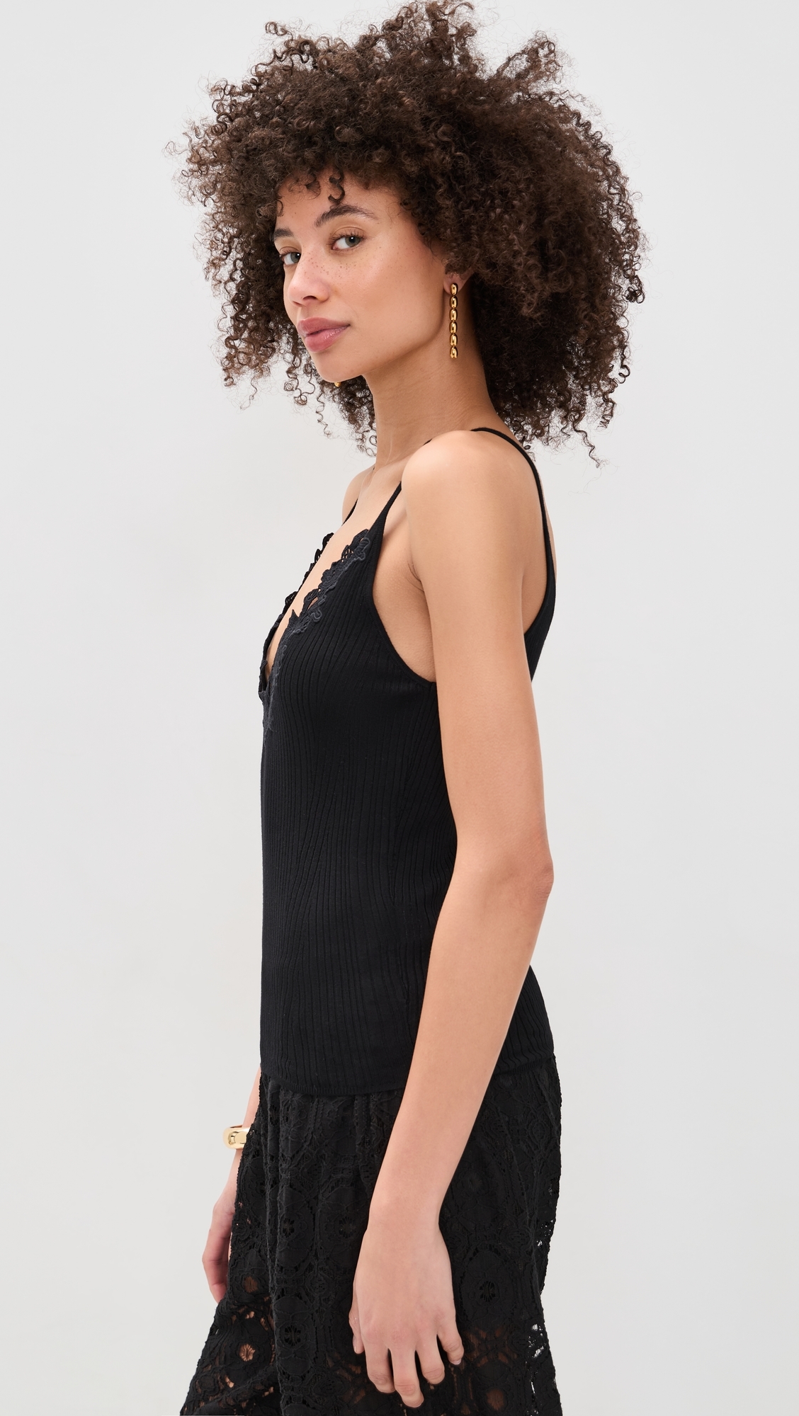 Ainsley Knit Camisole with Lace Noir