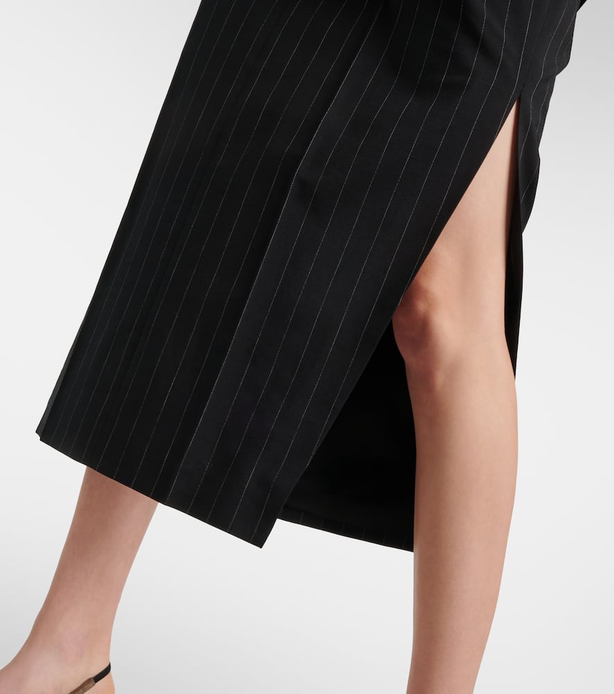 Pinstripe wool and cotton midi skirt
