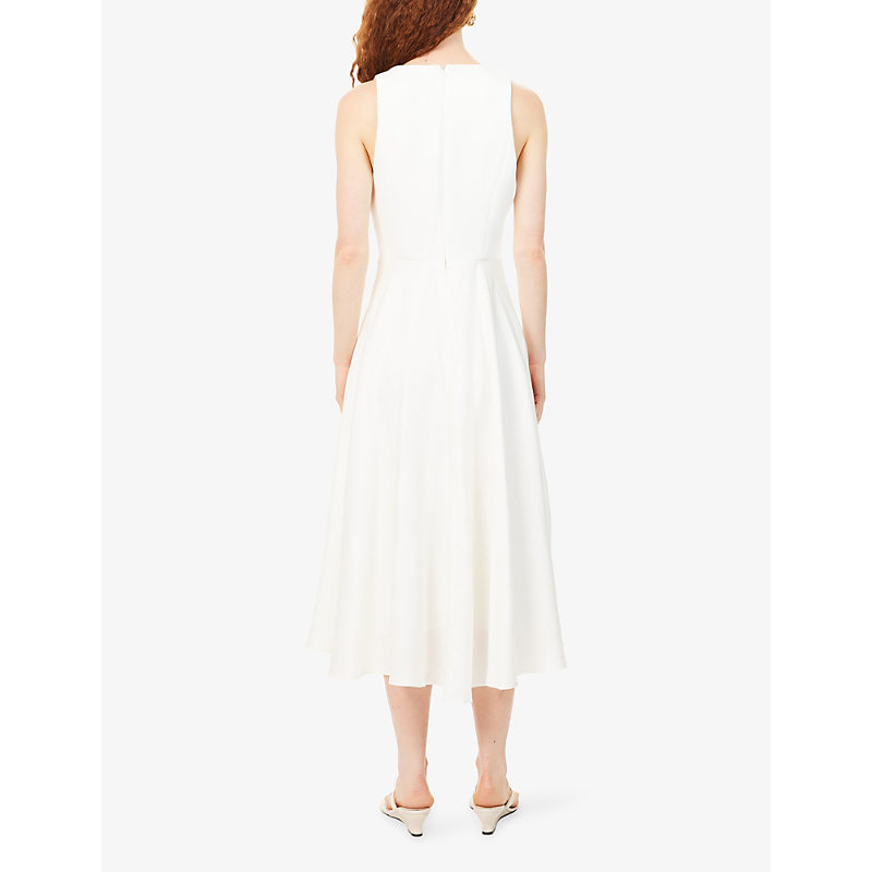 Womens Scoop-Neck Cinched Woven Midi Dress